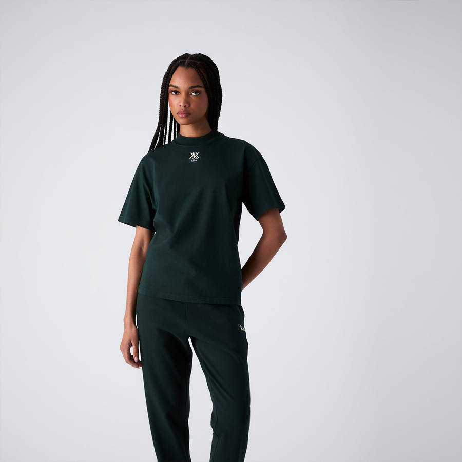 Green Women Kith Mock Neck Crest Vintage T-Shirt | 9574-BRNEY