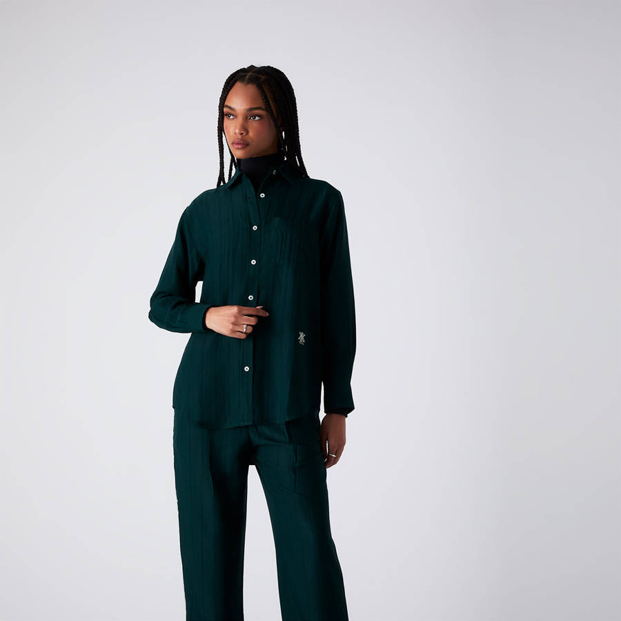 Green Women Kith Ora II Dobby Shirts | 2839-PDQVK