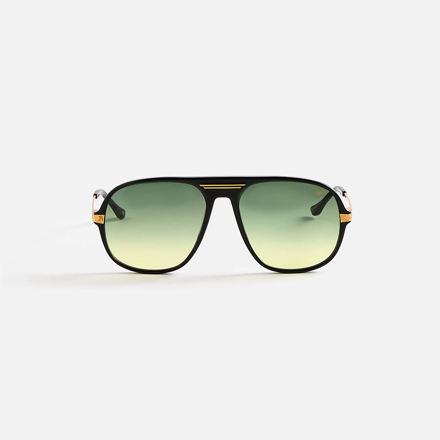 Green Yellow Men Kith Vintage Frames Lucky Black Acetate Sunglasses | 6348-MGNUR