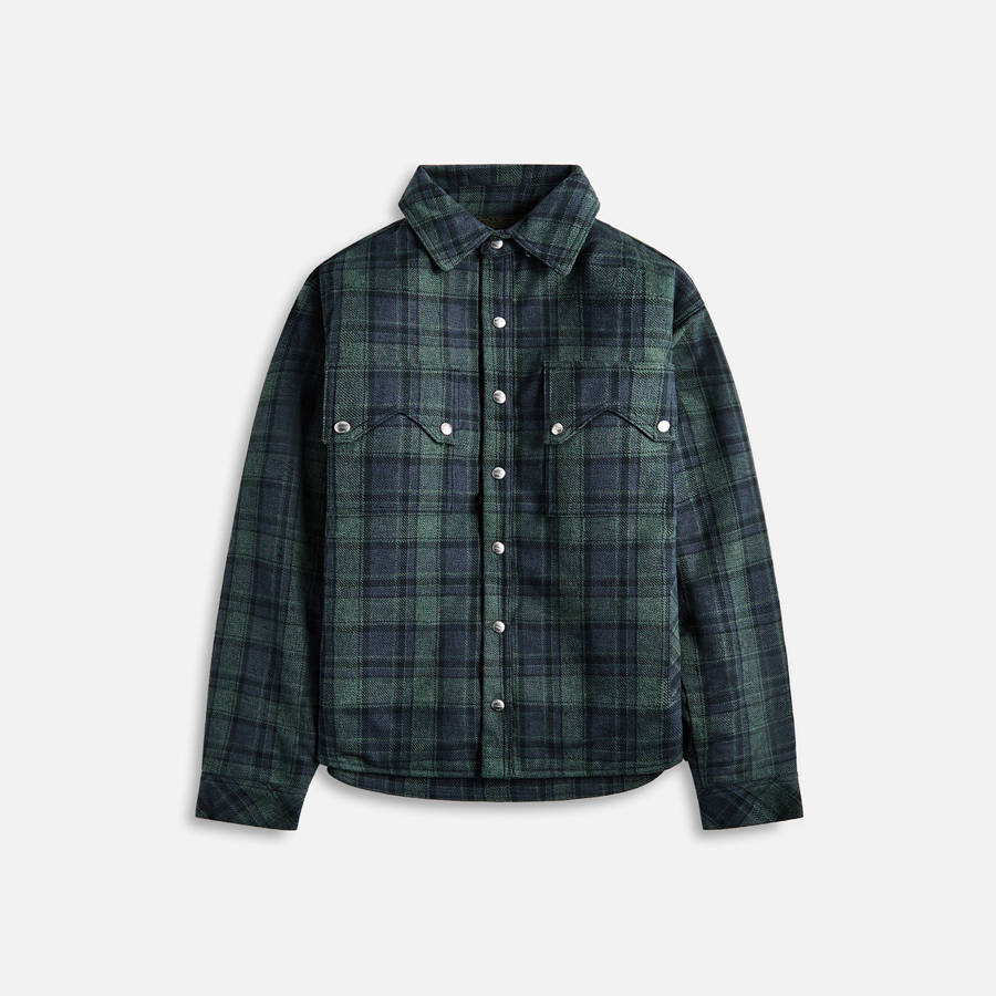 Green / Navy Men Kith Rhude Flannel Sherpa Overshirt Shirts | 8062-AFESC