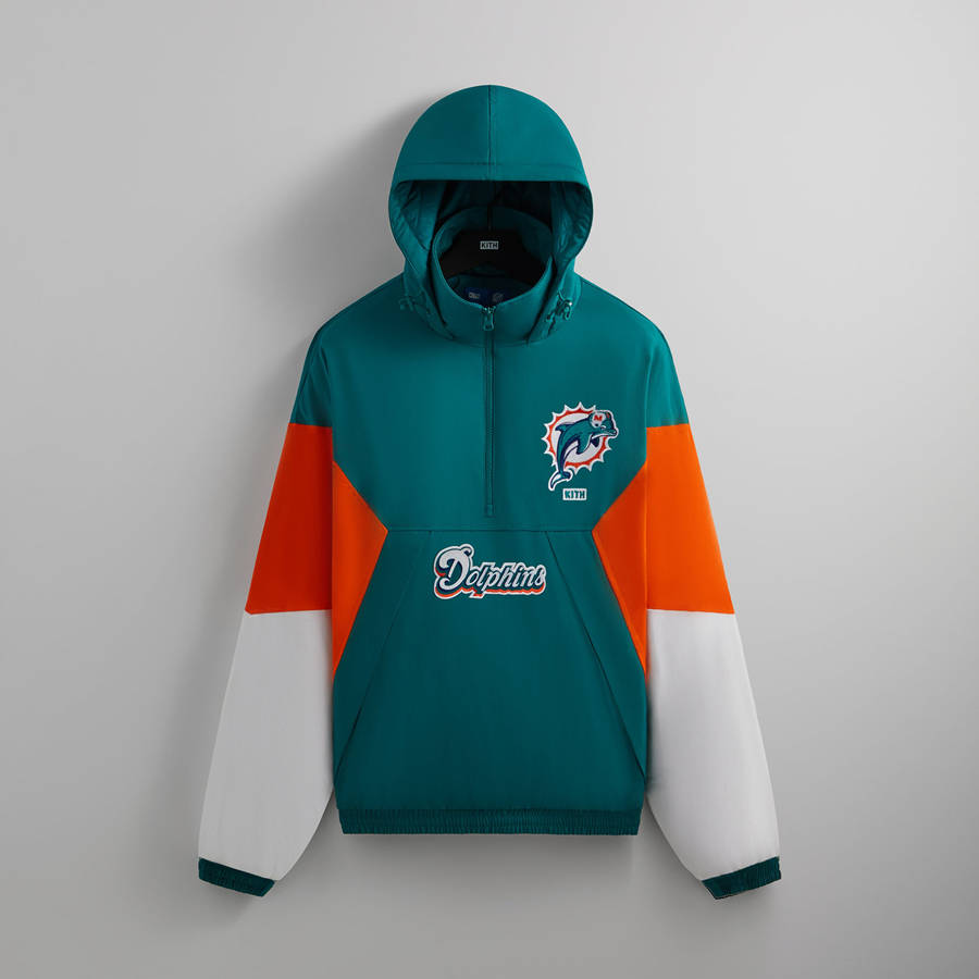 Green / Orange / White Men Kith and \'47 for the NFL: Dolphins Quarter Zip Anorak With Hood Jackets | 4395-JYKMT