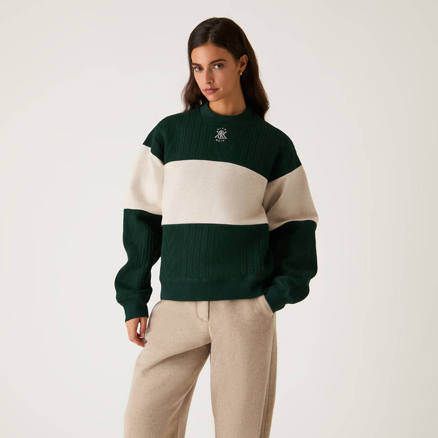 Green / White Women Kith Ashwin Cable Panelled Crewneck Sweaters | 6940-NCUAY