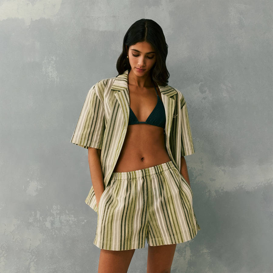 Green / White Women Kith Erika II Chenille Stripe Shorts | 4839-GIWTJ