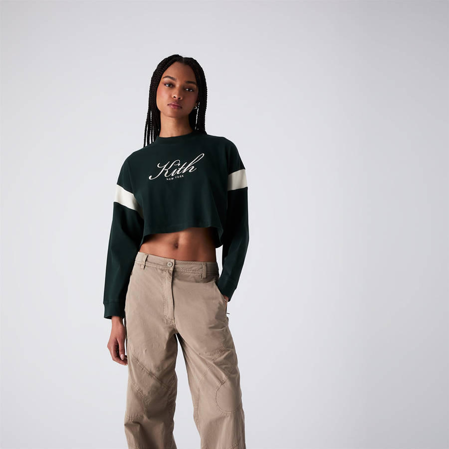 Green / White Women Kith Jasper Script Long Sleeve T-Shirt | 5793-KCWXY