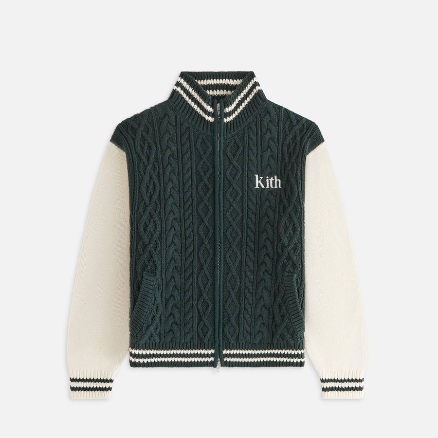 Green / White Women Kith Wyler Cable Full Zip Sweater Jackets | 8570-RTFGJ