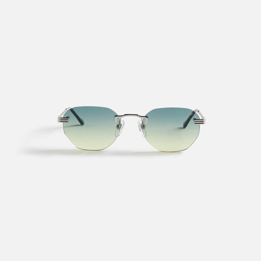 Green / Yellow Men Kith Vintage Frames Detroit Player Drill Mount 24Kt White Gold Sunglasses | 2415-GNBWV