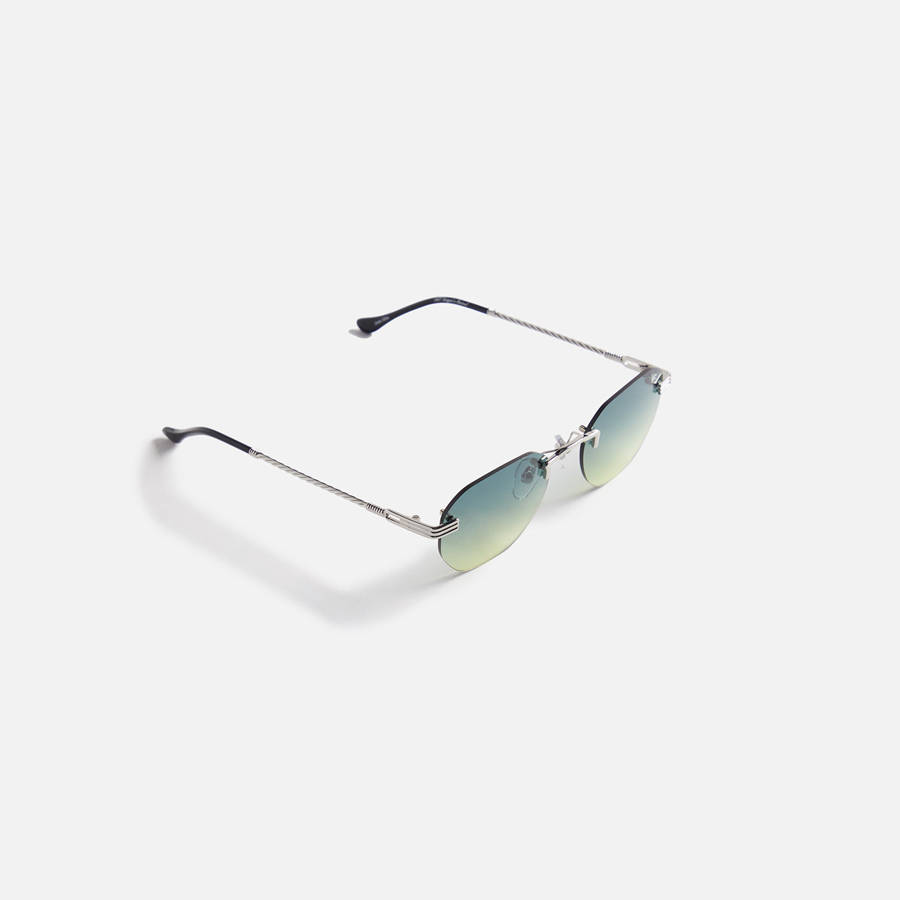 Green / Yellow Men Kith Vintage Frames Detroit Player Drill Mount 24Kt White Gold Sunglasses | 2415-GNBWV