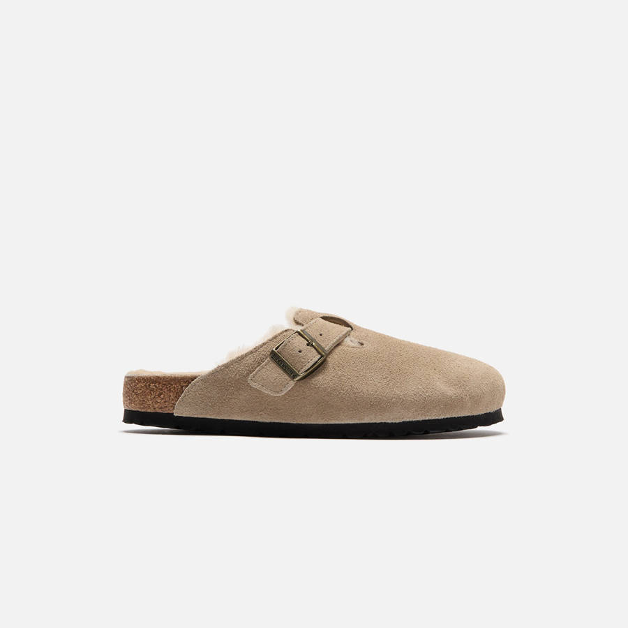 Grey Brown Men Kith Birkenstock Boston Shearling Suede Sandals | 6584-RJTPC