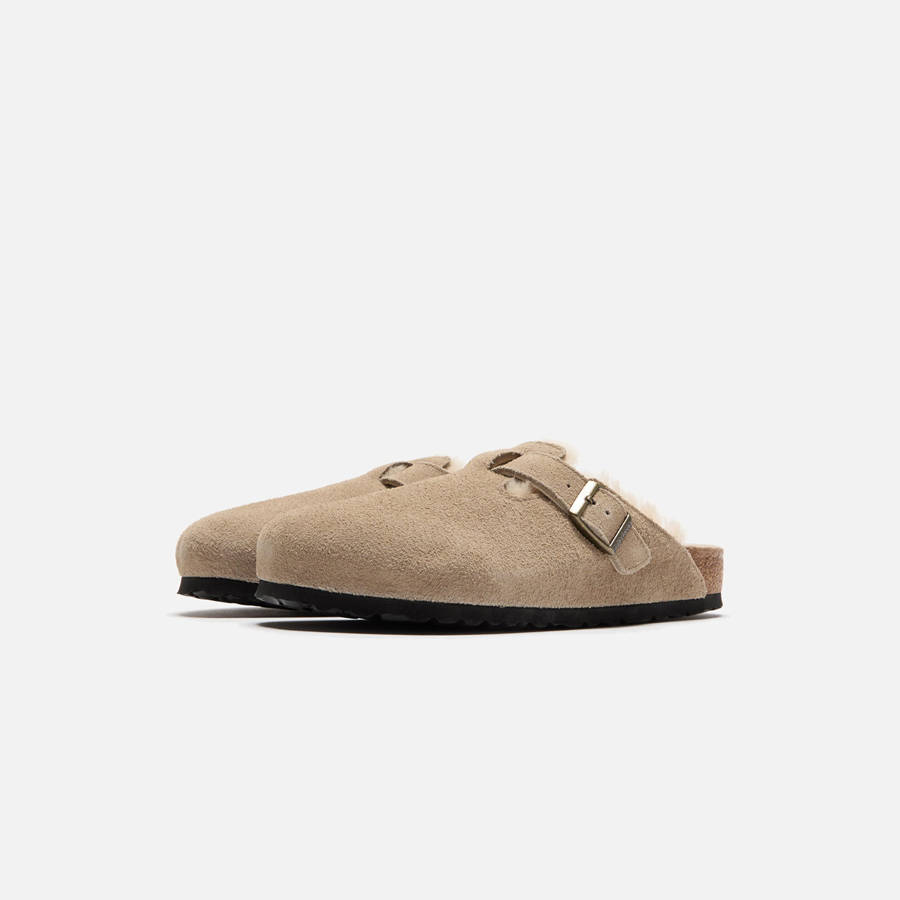 Grey Brown Men Kith Birkenstock Boston Shearling Suede Sandals | 6584-RJTPC