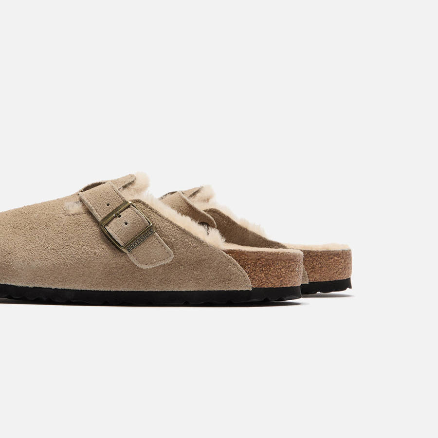 Grey Brown Men Kith Birkenstock Boston Shearling Suede Sandals | 6584-RJTPC