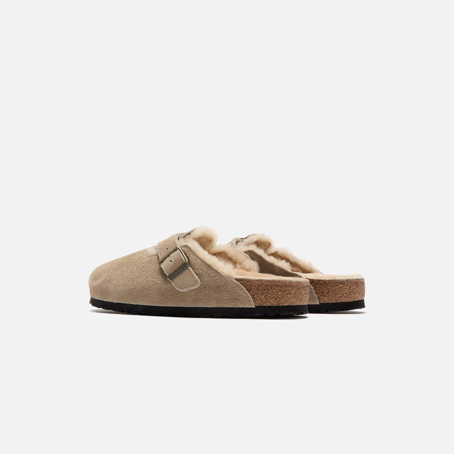 Grey Brown Men Kith Birkenstock Boston Shearling Suede Sandals | 6584-RJTPC