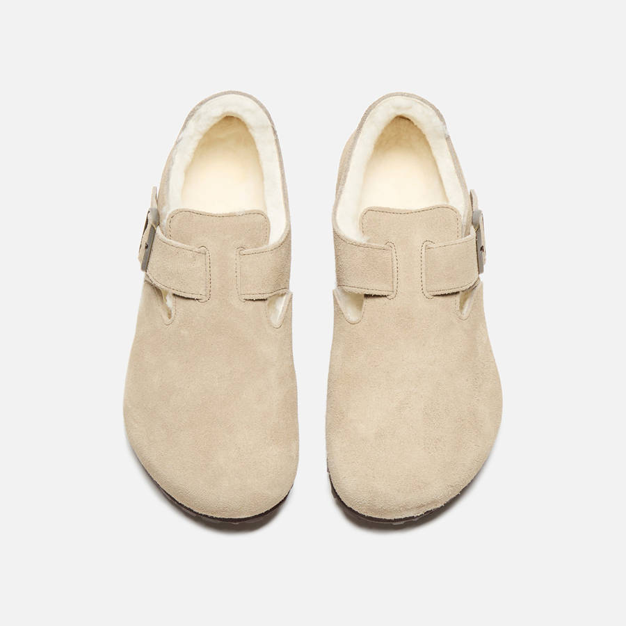 Grey Brown Men Kith Birkenstock London Shearling Sandals | 7084-JGXFW