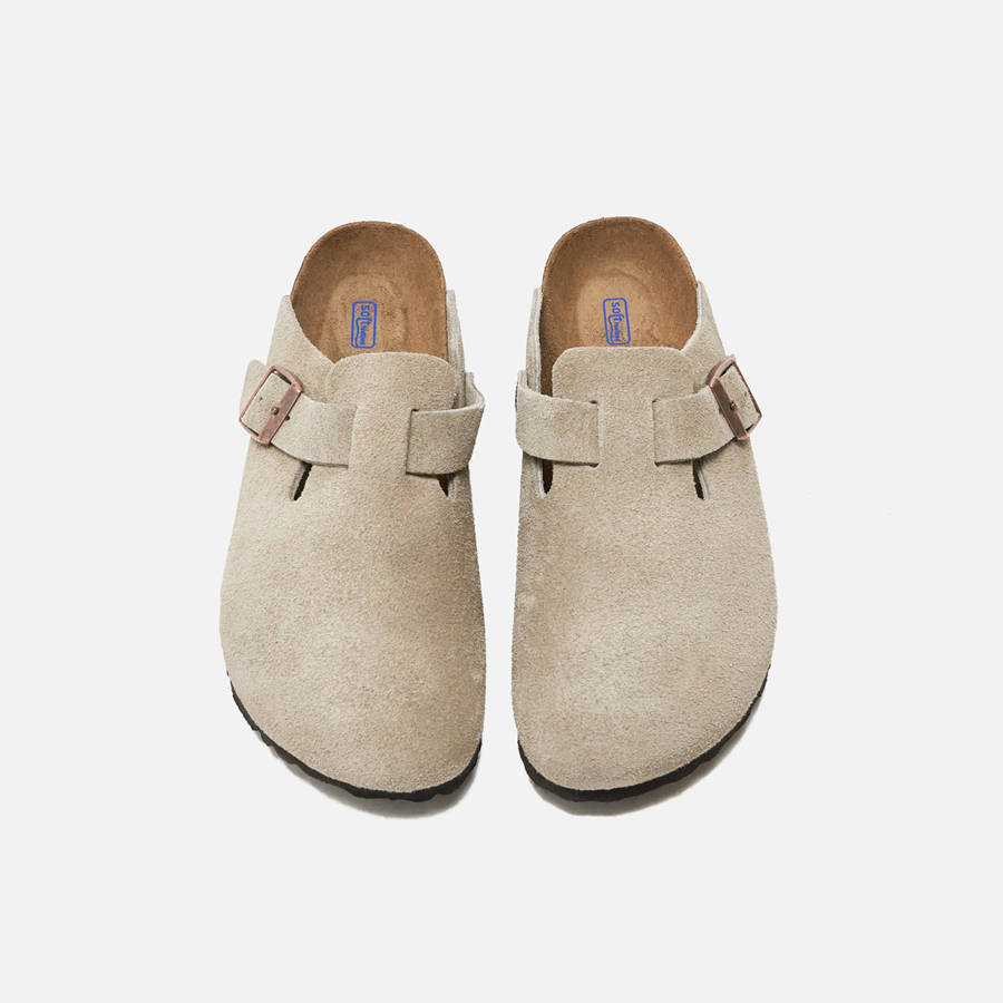 Grey Brown Women Kith Birkenstock WMNS Boston Soft Footbed Suede Mules | 9562-OCVLW