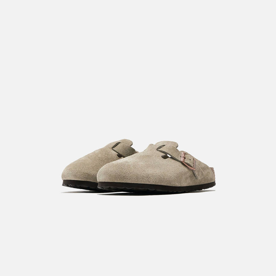 Grey Brown Women Kith Birkenstock WMNS Boston Soft Footbed Suede Mules | 9562-OCVLW