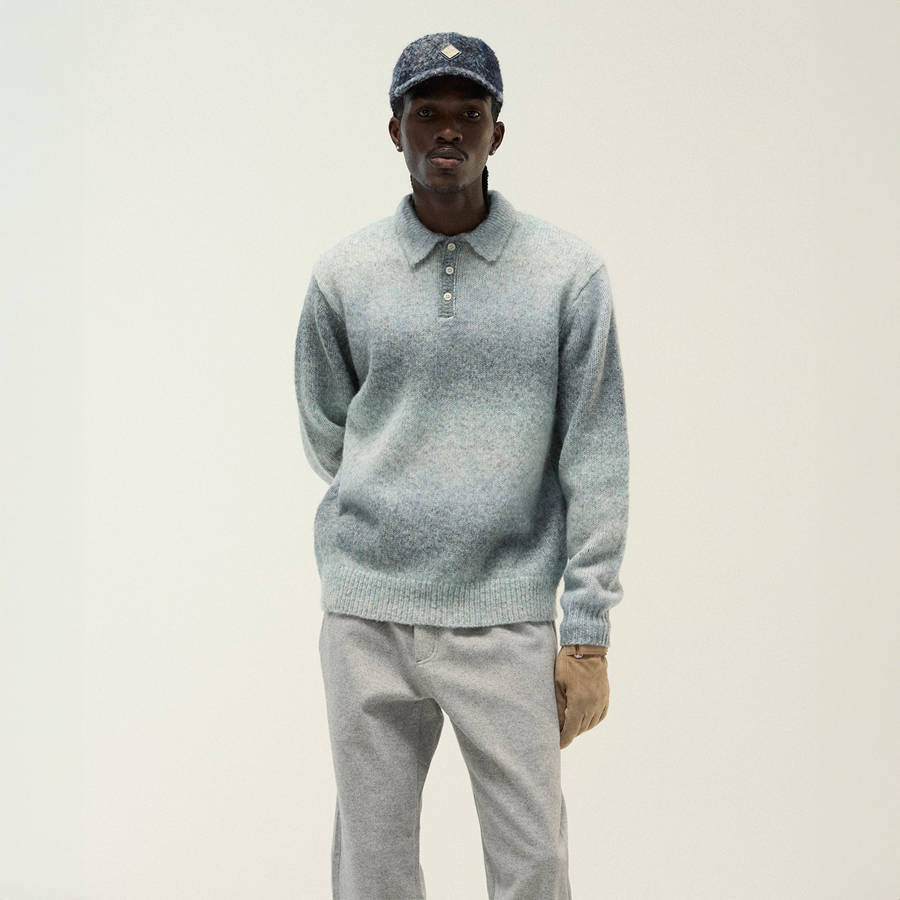 Grey Men Kith Gradient Harmon Rugby Pullover Sweater Sweatshirts | 3806-FAODR