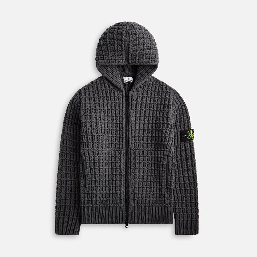 Grey Men Kith Stone Island Zip Knit Hoodie | 1507-DXQPK