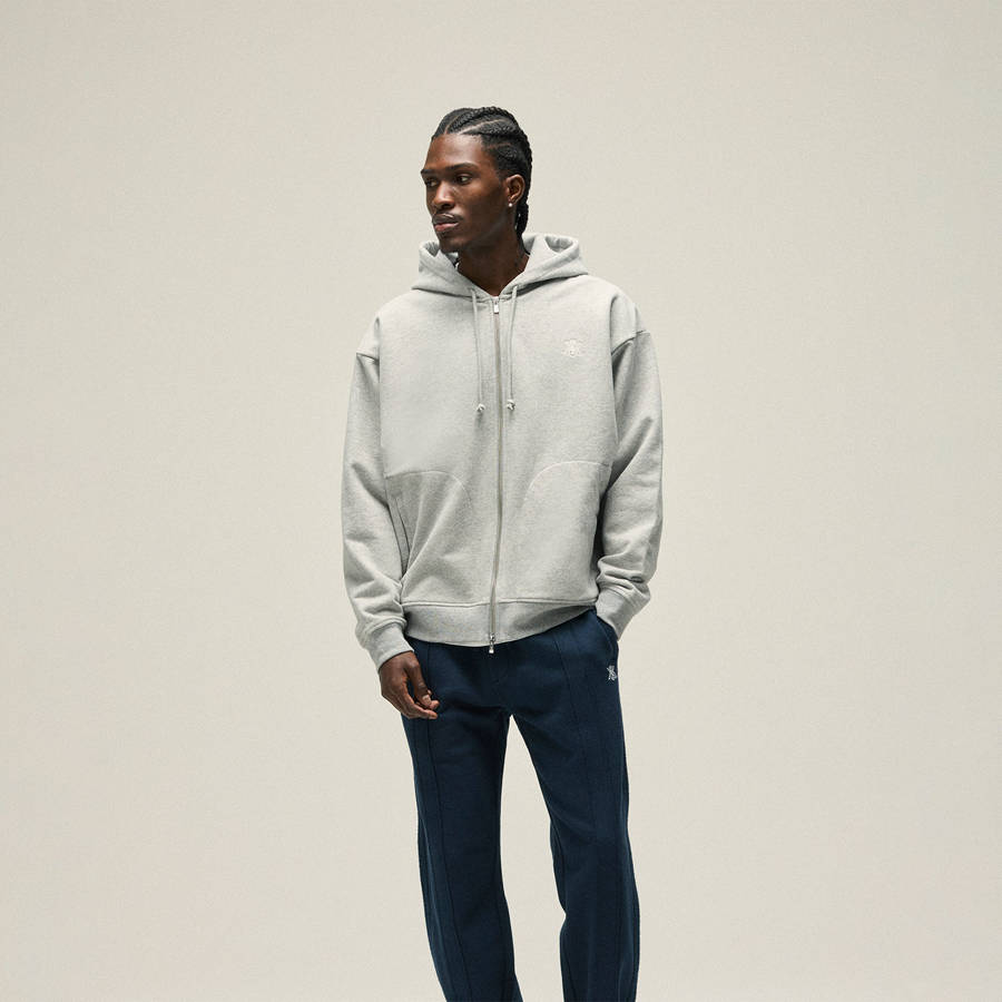 Grey Men Kith Suede Fleece Nelson Full Zip Hoodie | 8579-LOKSU