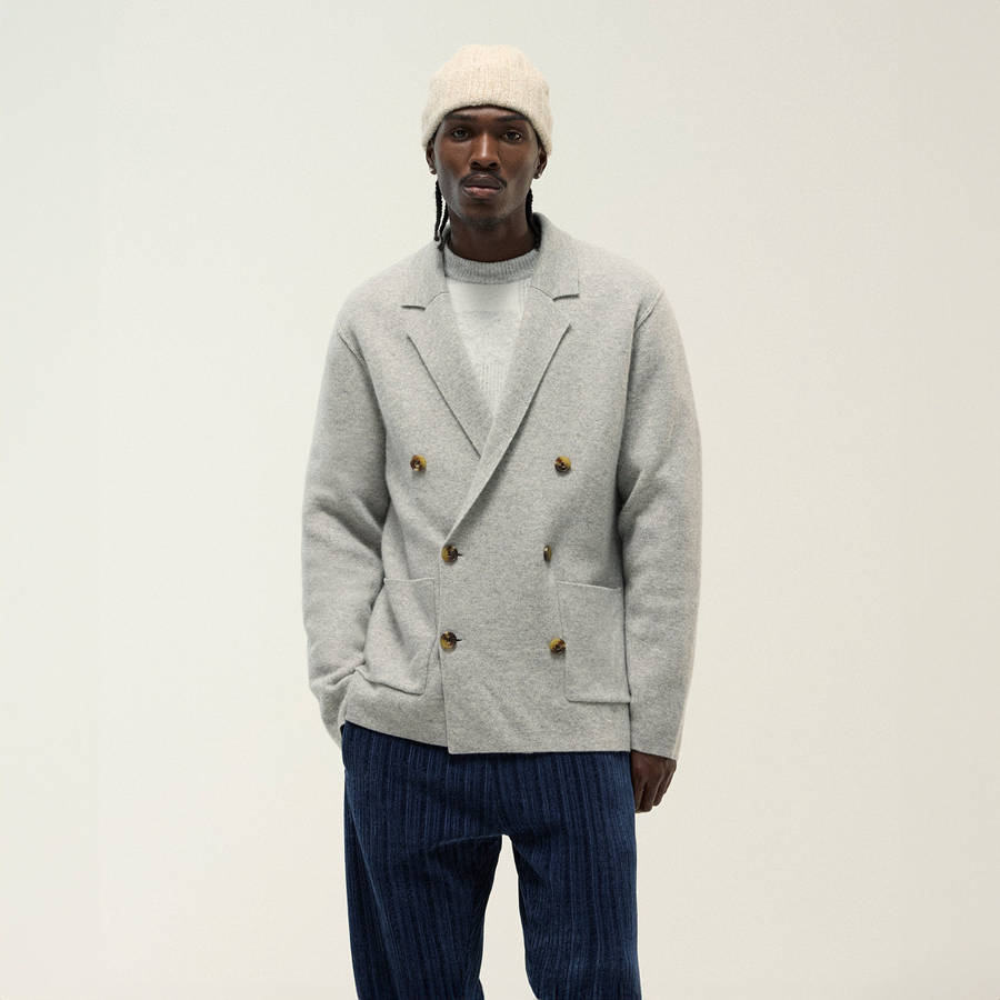 Grey Men Kith and Kin Cashmere Raya Double Breasted Blazer Jackets | 2037-HABES