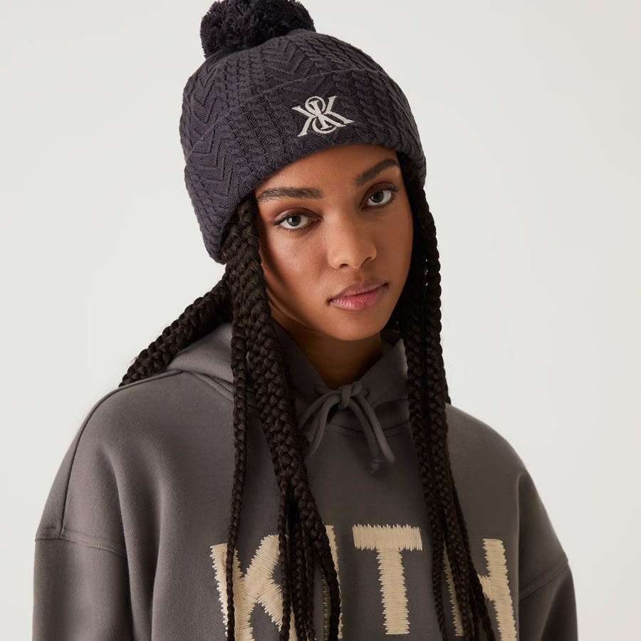 Grey Women Kith Pom Pom Beanie Headwear | 7156-ESHZJ