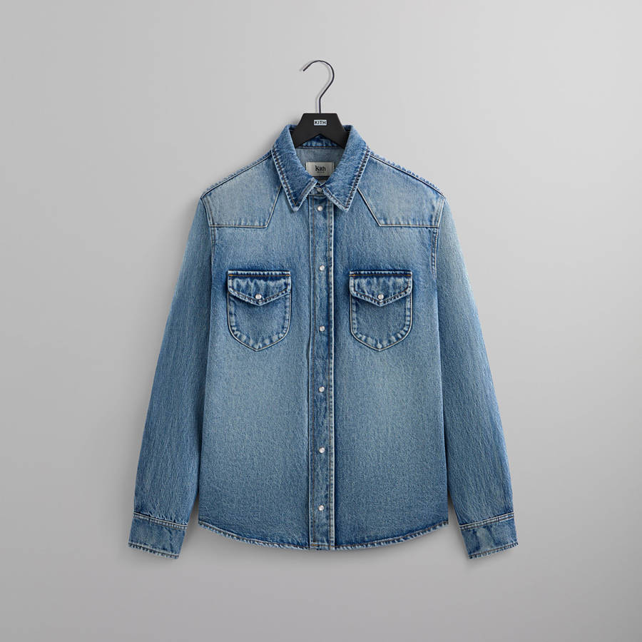 Indigo Men Kith Webster Denim Shirts | 7054-GTQOH