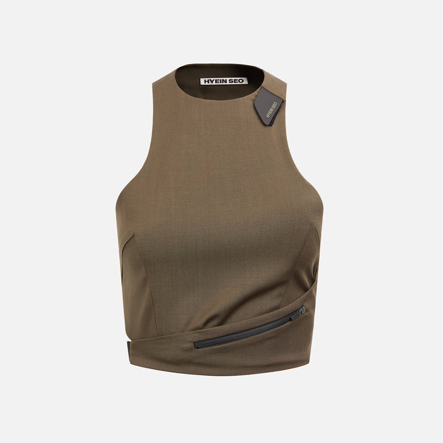 Khaki Women Kith Hyein Seo Cinched Halter Top Shirts | 2340-APEOR