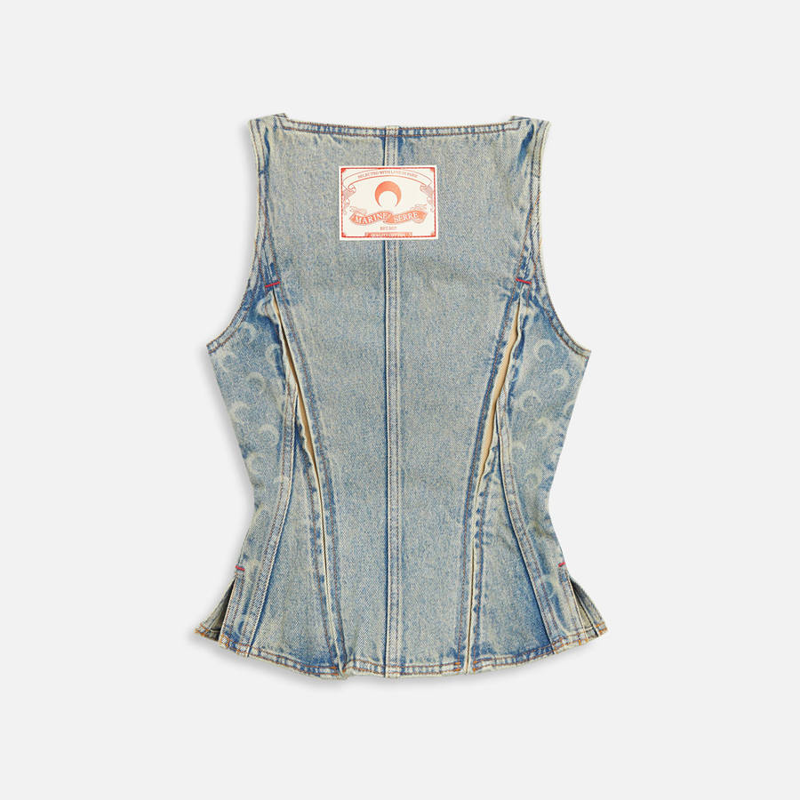 Light Beige Women Kith Marine Serre Moon Laser Denim Bustier Top Shirts | 2089-KIDSZ