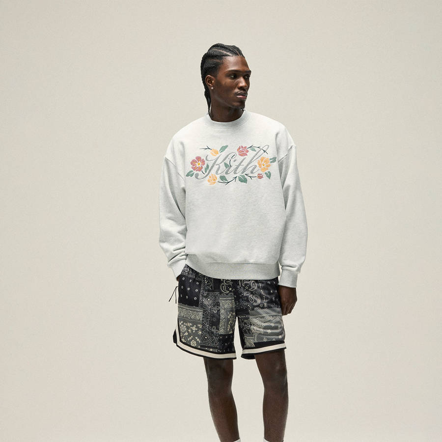 Light Grey Men Kith Floral Script Nelson Crewneck Sweatshirts | 0264-IZTLH