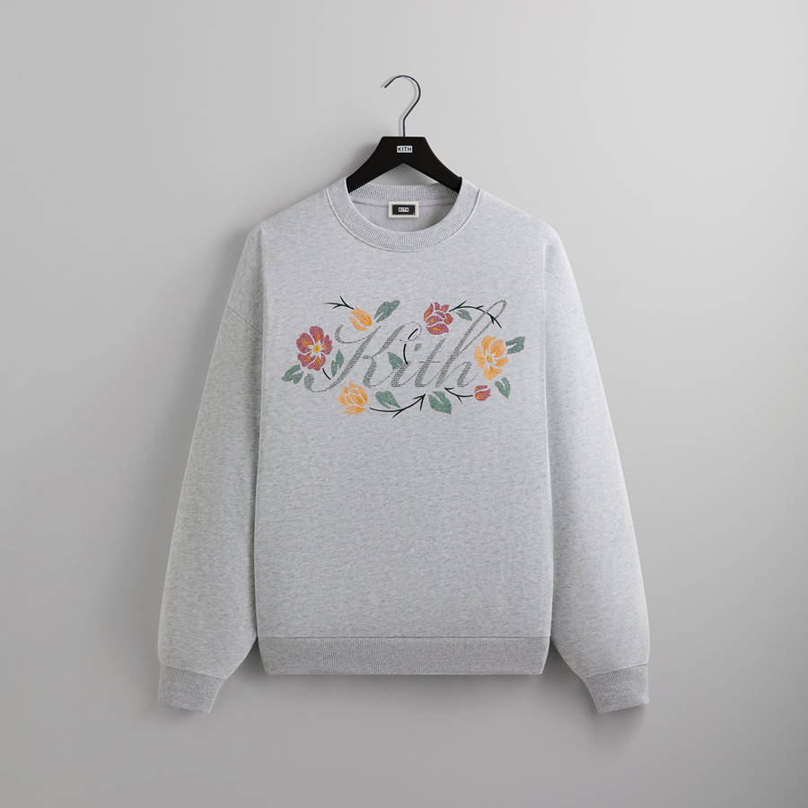 Light Grey Men Kith Floral Script Nelson Crewneck Sweatshirts | 0264-IZTLH