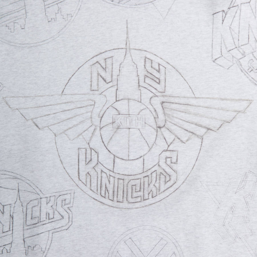 Light Grey Men Kith for the New York Knicks Sketched Vintage Nelson Crewneck Sweatshirts | 3246-ZVFNM