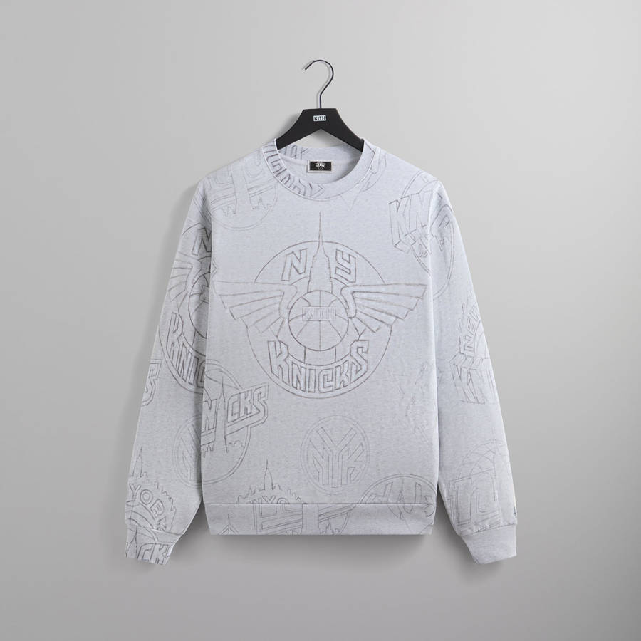 Light Grey Men Kith for the New York Knicks Sketched Vintage Nelson Crewneck Sweatshirts | 3246-ZVFNM