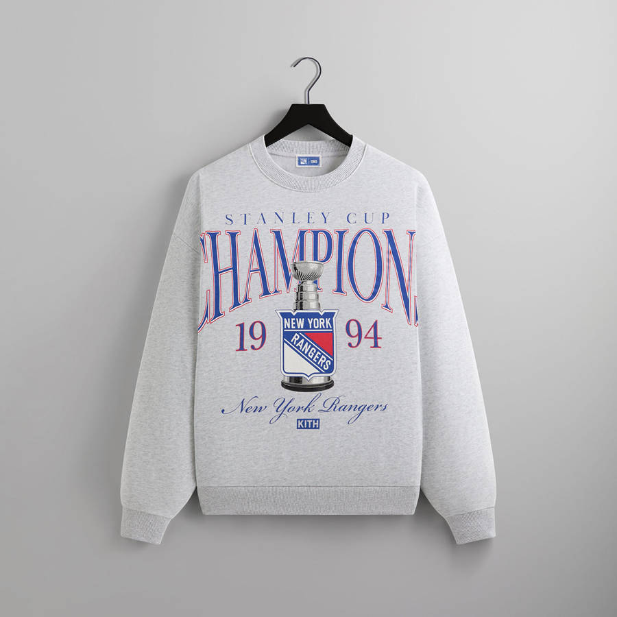 Light Grey Men Kith for the New York Rangers Champions Nelson Crewneck Sweatshirts | 5410-SNWIE