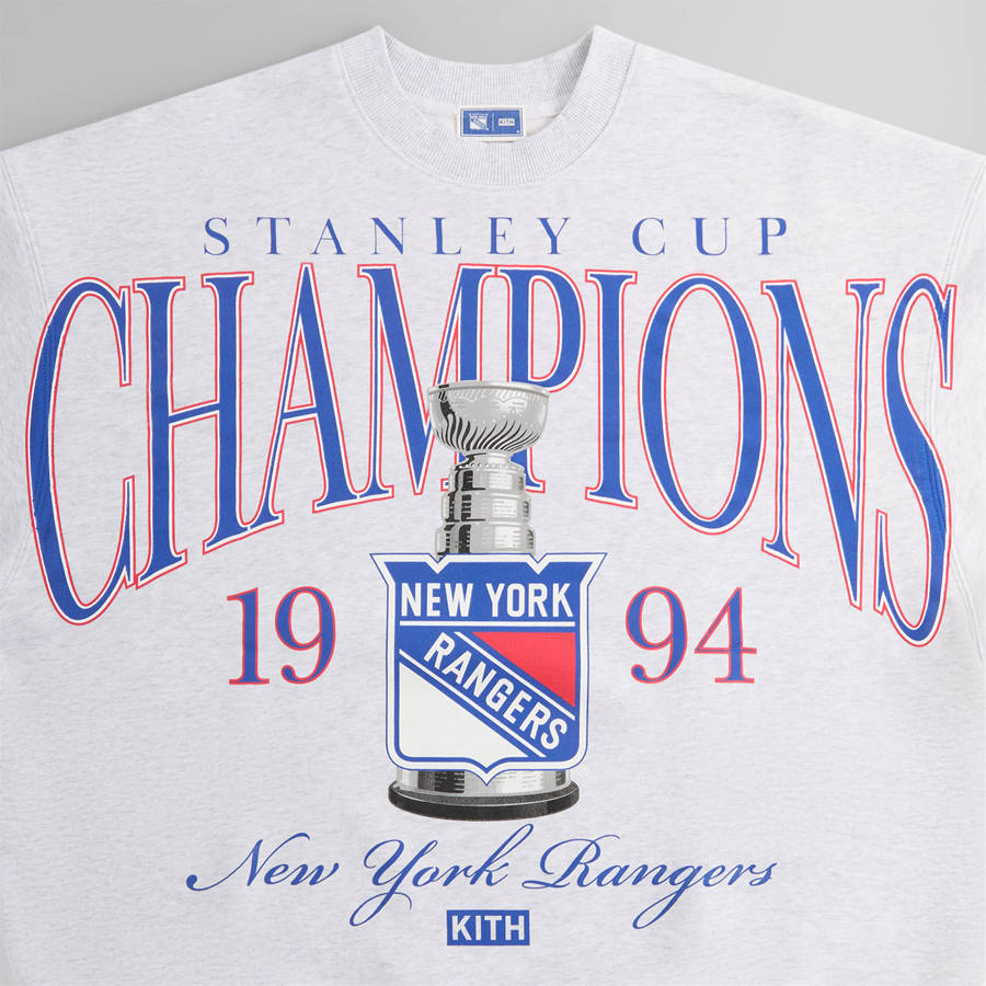 Light Grey Men Kith for the New York Rangers Champions Nelson Crewneck Sweatshirts | 5410-SNWIE
