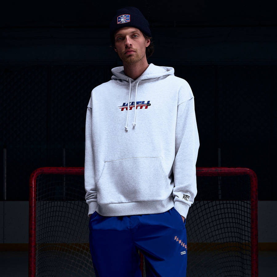 Light Grey Men Kith for the New York Rangers Hat Trick Nelson Hoodie | 6590-ZAMQI