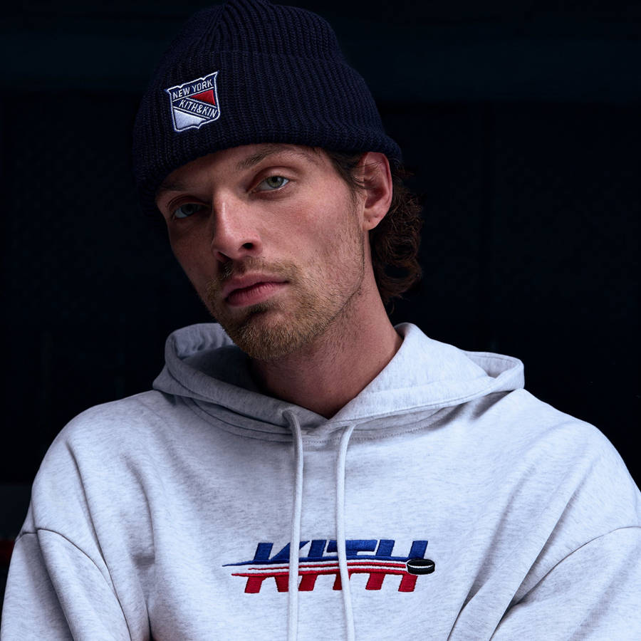 Light Grey Men Kith for the New York Rangers Hat Trick Nelson Hoodie | 6590-ZAMQI