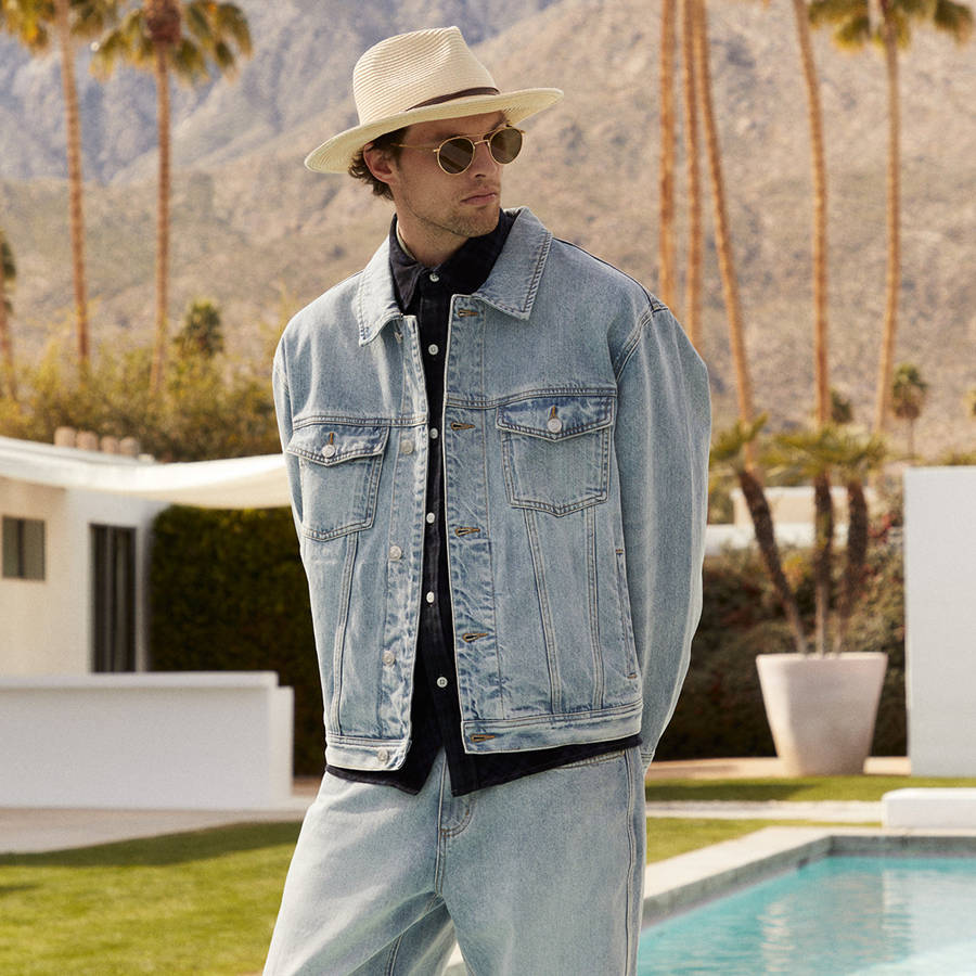 Light Indigo Men Kith Centre Denim Jackets | 6281-NWRQX