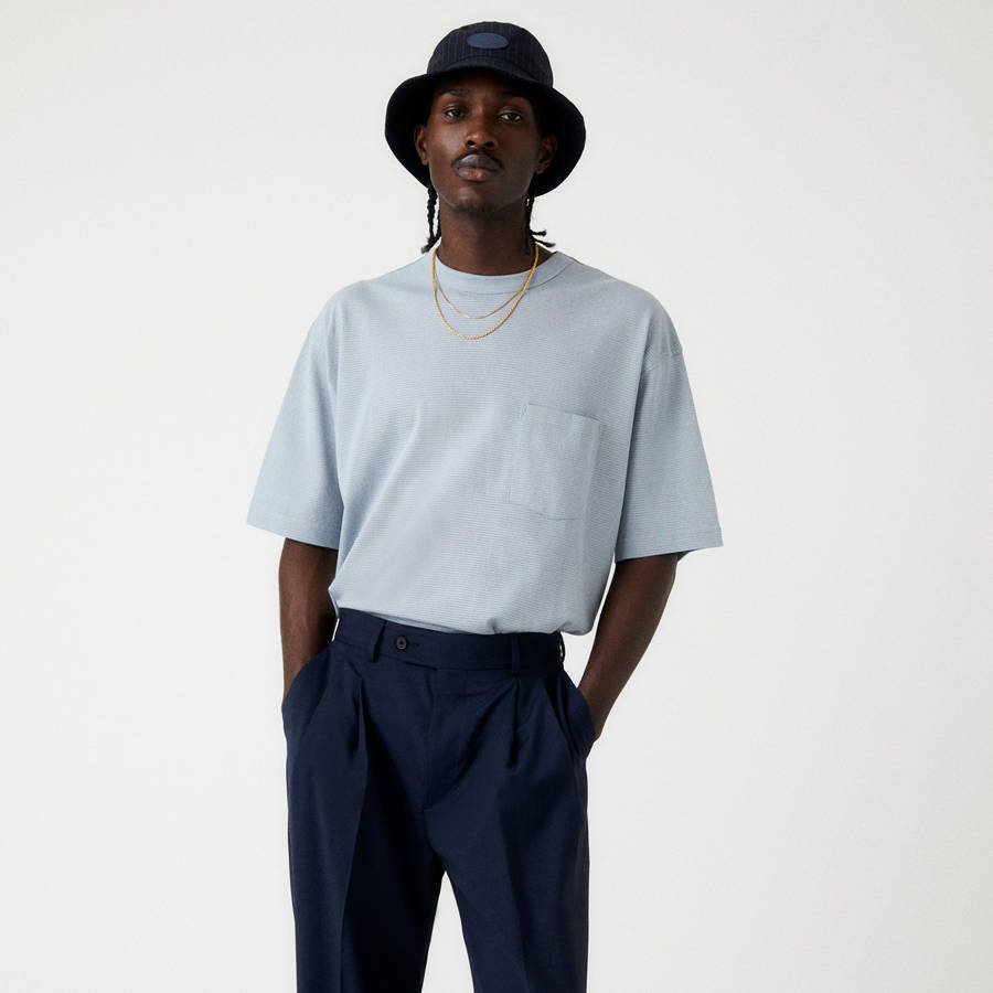 Light Indigo Men Kith Pointelle Mesh Leonard Pocket T-Shirt | 4216-SGUFP