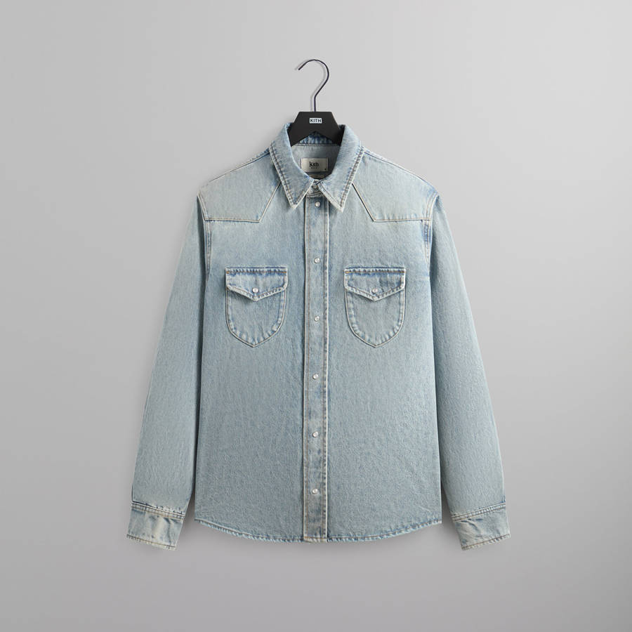 Light Indigo Men Kith Webster Denim Shirts | 7189-XQIYE