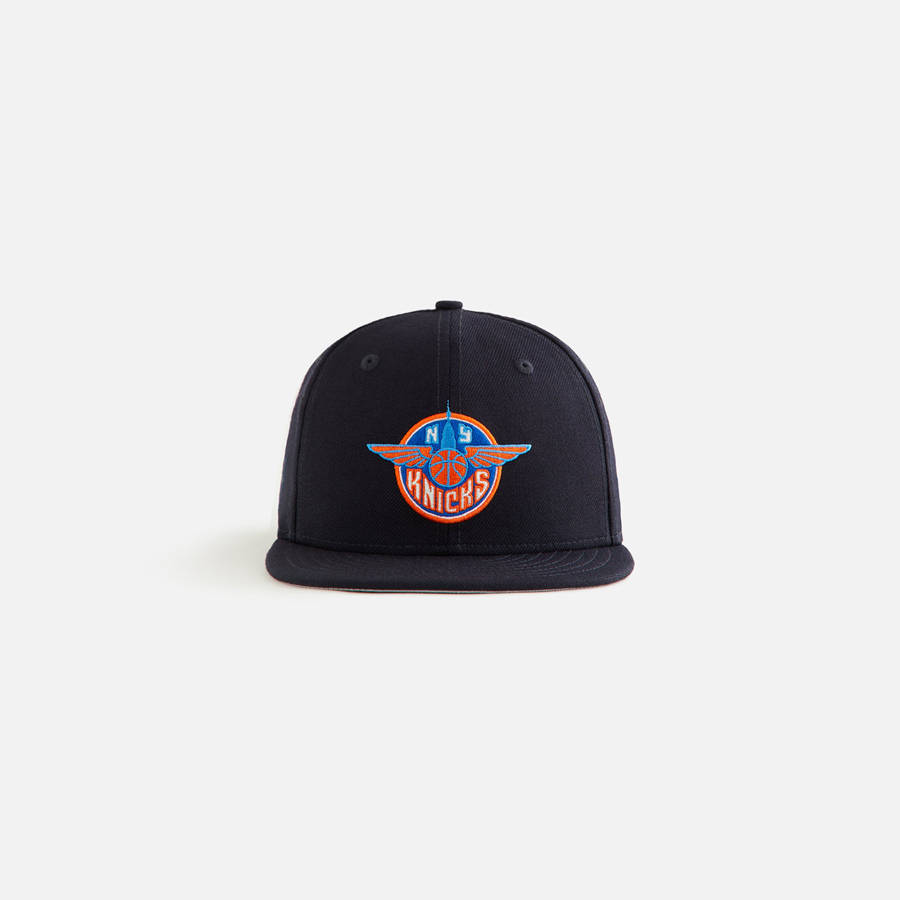 Navy Kids\' Kith and New Era for the New York Knicks Wing Logo Snapback Headwear | 1032-UCJKF