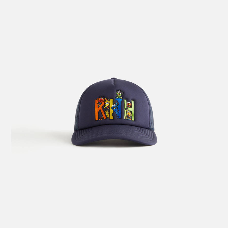 Navy Kids' Kith for Sesame Street Trucker Hat Headwear | 2783-TKXDV