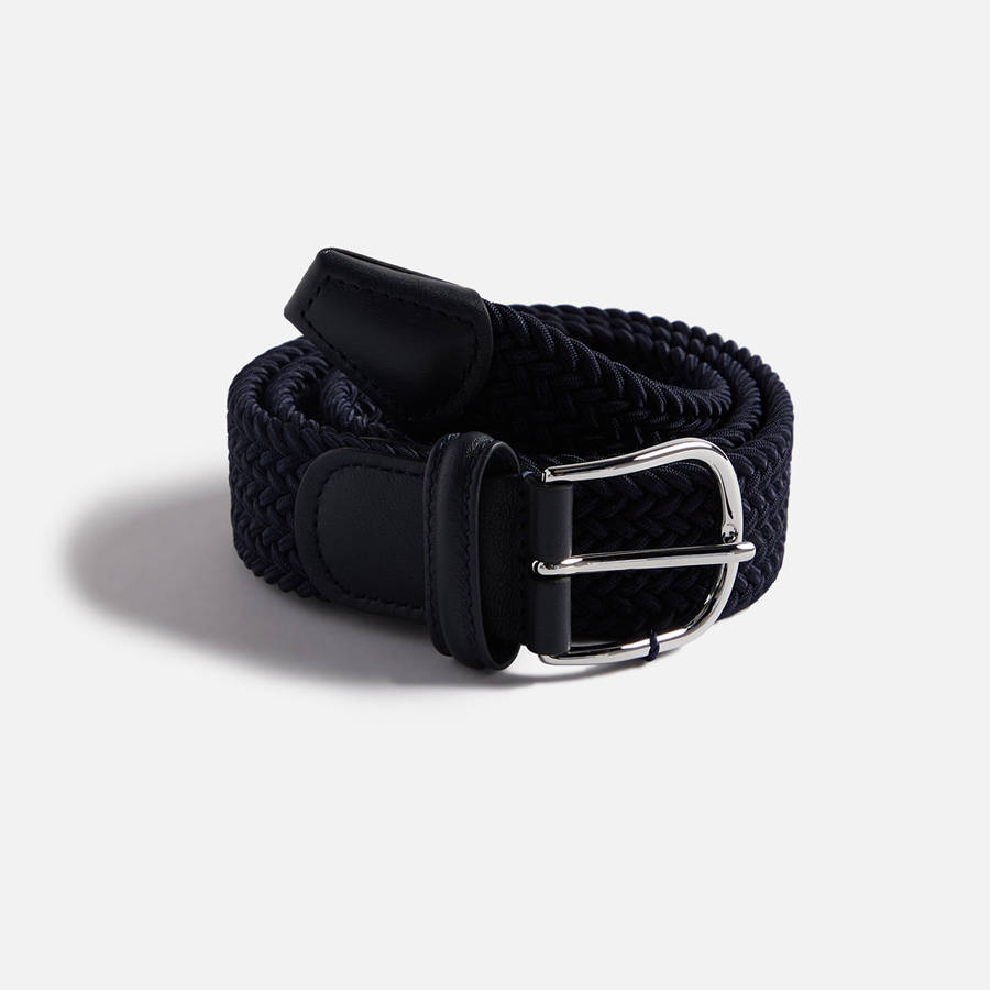 Navy Men Kith Anderson\'s Classic Stretch Woven Belts | 3401-OADNW