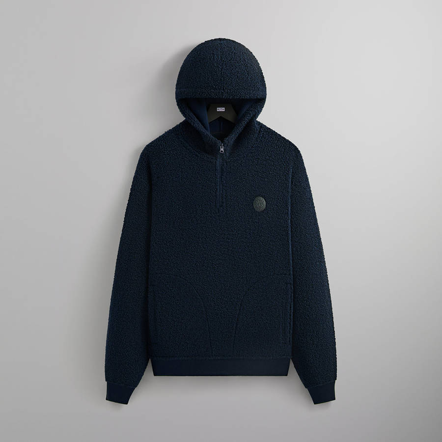 Navy Men Kith Bonded Sherpa Coleman Quarter Zip Hoodie | 9574-DPRHF