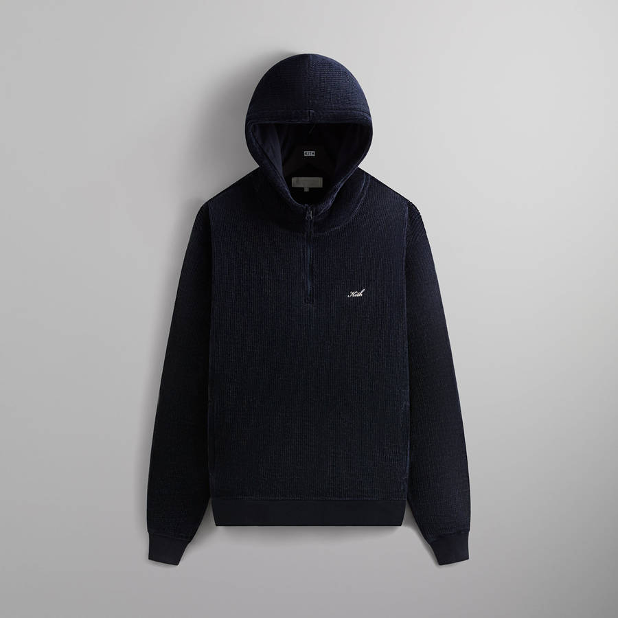 Navy Men Kith Bonded Waffle Coleman Quarter Zip Hoodie Sweatshirts | 4380-EWZRN