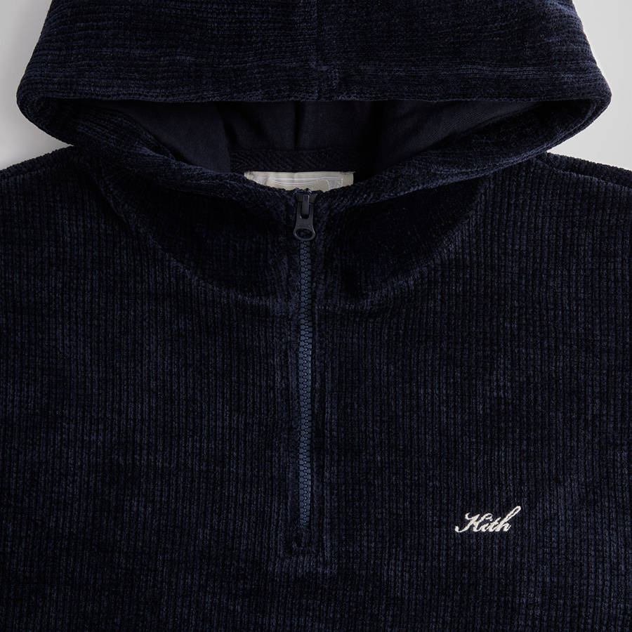 Navy Men Kith Bonded Waffle Coleman Quarter Zip Hoodie Sweatshirts | 4380-EWZRN