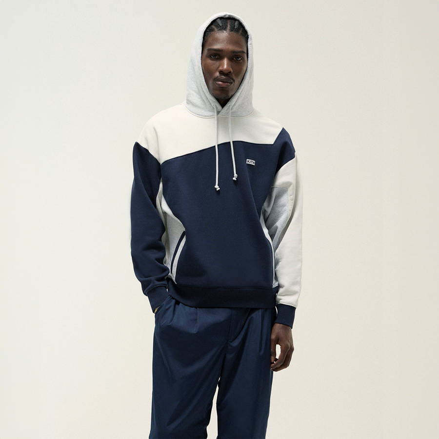 Navy Men Kith Color-Blocked Madison Hoodie Sweatshirts | 8429-BKSYH
