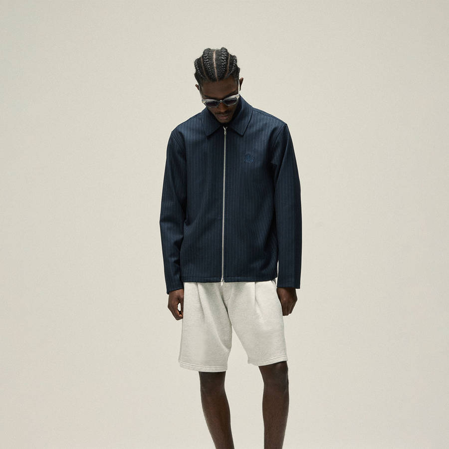 Navy Men Kith Double Weave Full Zip Coaches Jackets | 6847-VWKGR