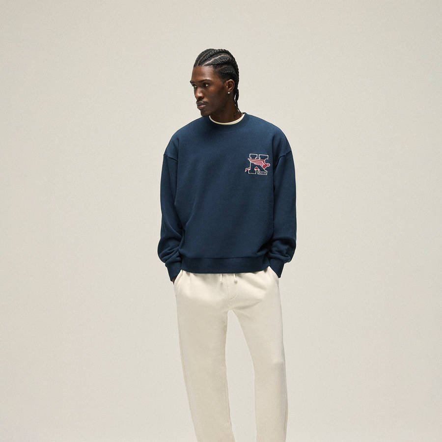 Navy Men Kith Flight Logo Nelson Crewneck Sweatshirts | 4527-LEHDM
