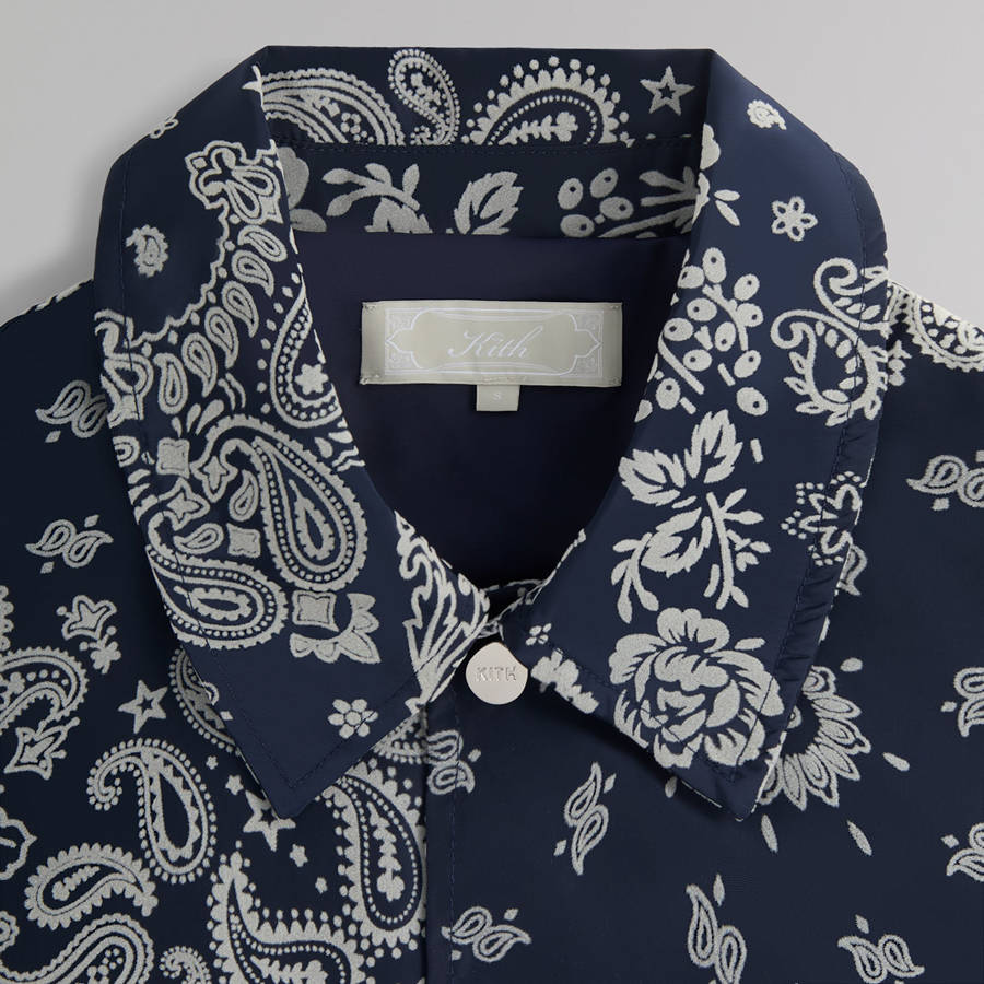 Navy Men Kith Flocked Deconstructed Bandana Coaches Jackets | 0745-WRCZQ