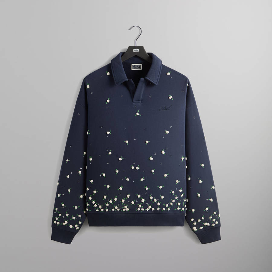 Navy Men Kith Floral Ombre Nelson Collared Pullover Sweatshirts | 8391-JQAGT