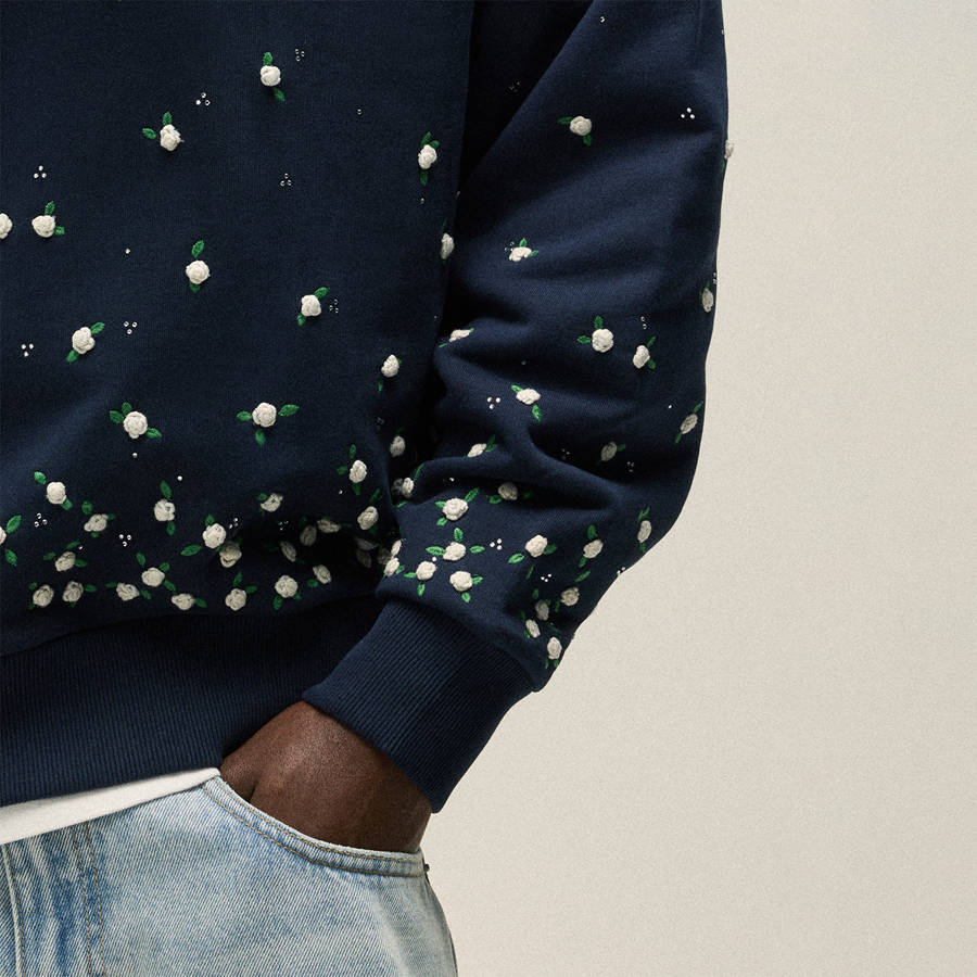 Navy Men Kith Floral Ombre Nelson Collared Pullover Sweatshirts | 8391-JQAGT