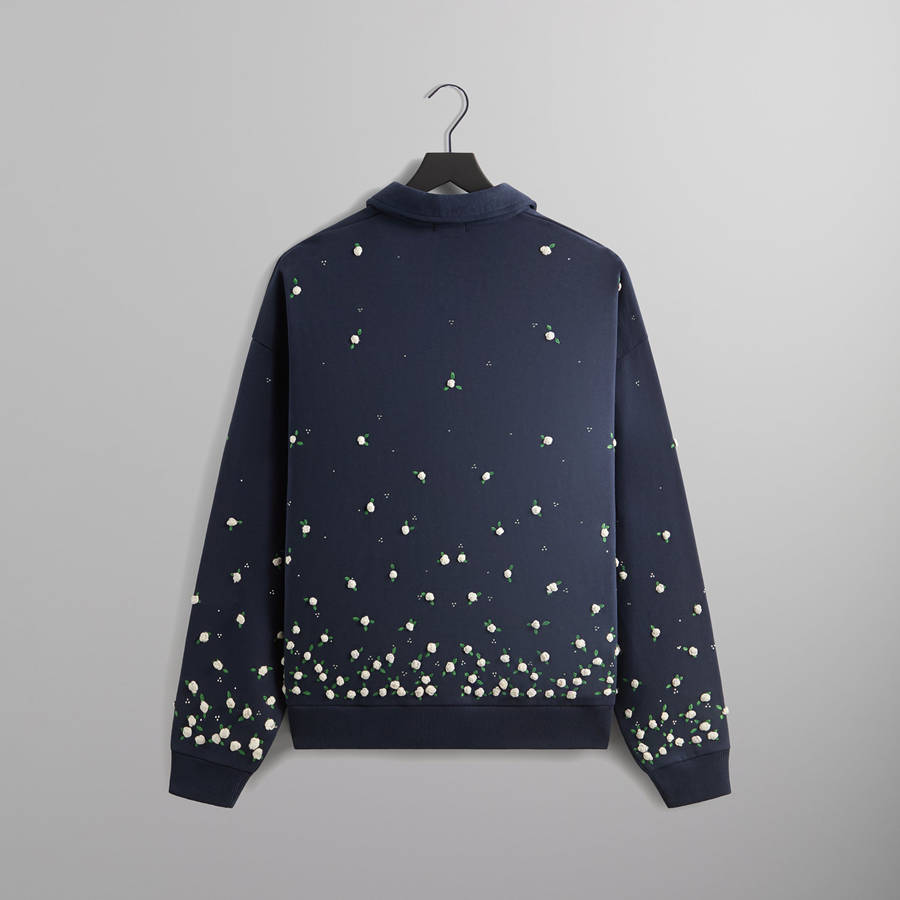 Navy Men Kith Floral Ombre Nelson Collared Pullover Sweatshirts | 8391-JQAGT
